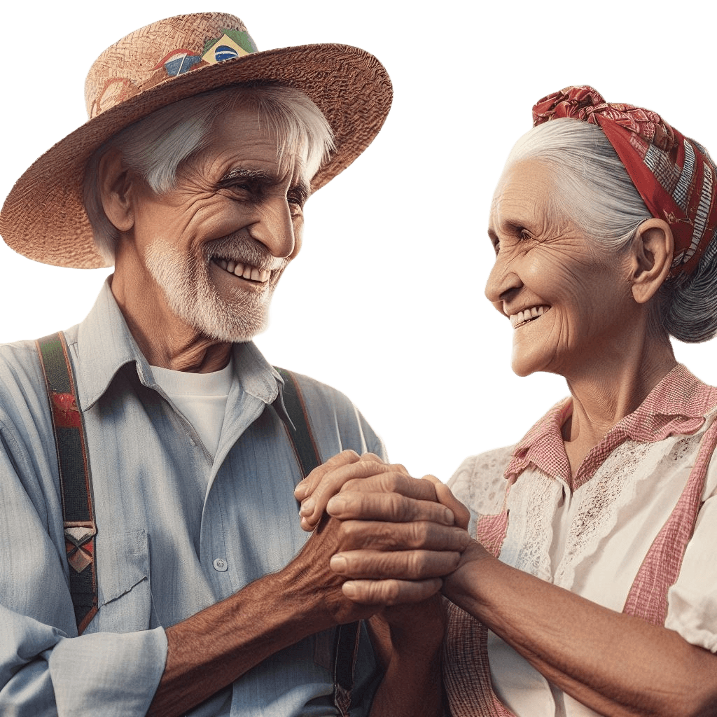 casal idoso nordestino de mãos dadas sorrindo